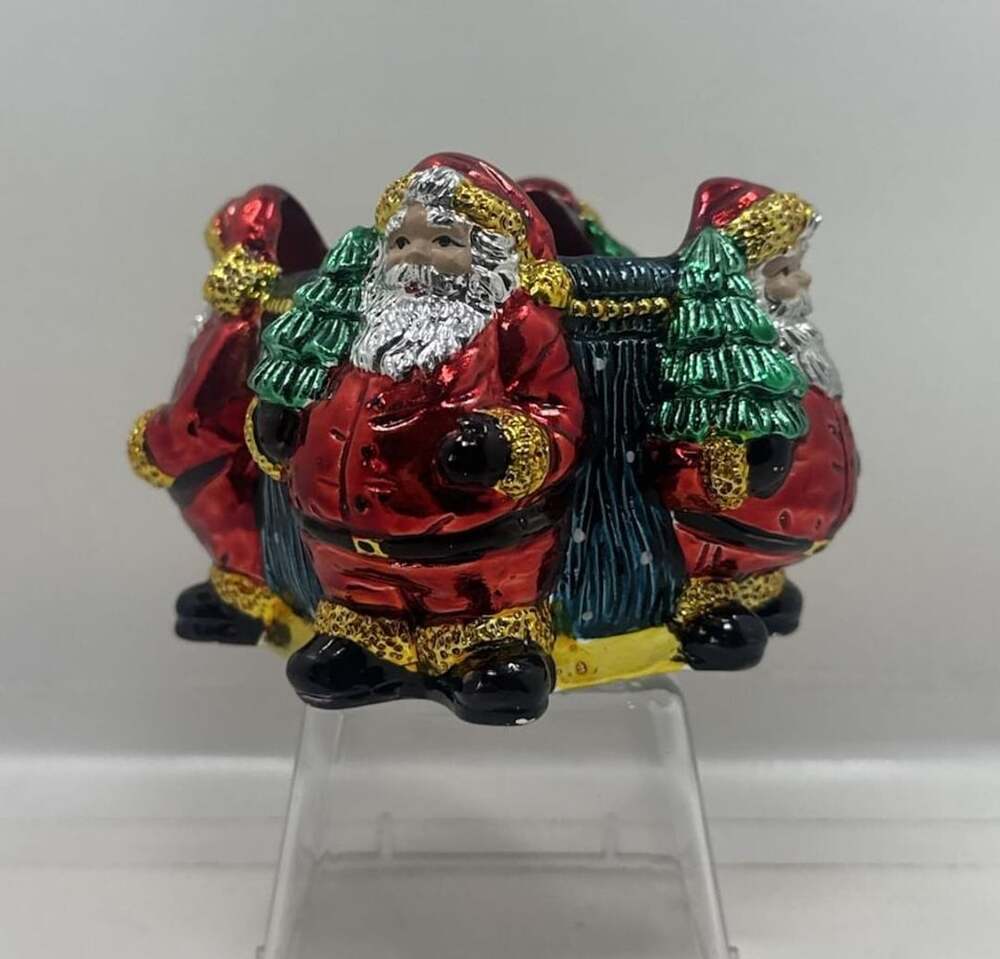 Y2K Christmas Santa Claus Holiday Figurine Candle Trinket Holder Metallic Finish